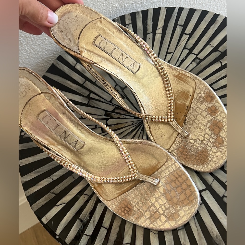 Gina Silver Crystal Embellished Leather Thong sandals